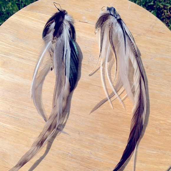 Handmade Abalone Leather Feather Earrings XL NWT